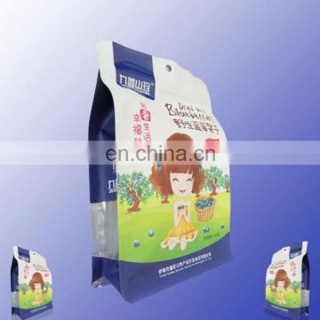 Custom aluminum foil flat bottom bag for blueburries packaging with handhole and zipper