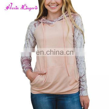 Factory Price pink plum velvet latest design crewneck sweatshirt with pockets