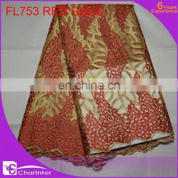 women dress fashion lace fabric FL753 red gold