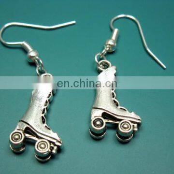 Fashion Antique Silver Roller Skates Charm Drop Earrings for Girl