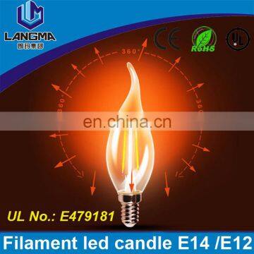 Langma high quality AC 110v 2w 4w Christmas e12 led flicker flame candle light bulbs cob decorative filament warm white