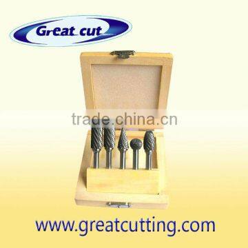 5 pcs carbide burrs in wooden box