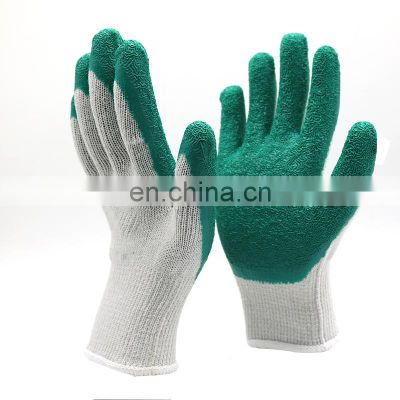 Crinkle Rubber Latex Coated Work Gloves Heavy Duty Cotton Blend Green Textured Latex Safety Gloves For Construction Gardening