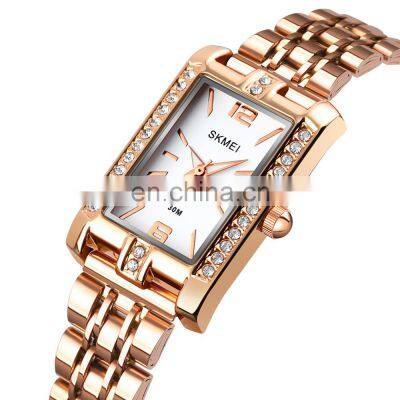 SKMEI 1690 Square Dial Quartz Movement Stainless Steel Bracelet Ladies Watches for Women