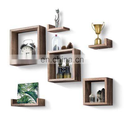 Floating Shelves Set of 7, Rustic Wood Wall Shelves 3 Square Boxes 4 Small L Shelves Free Grouping