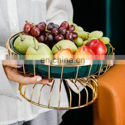 Nordic Vegetable Organizer Bowl Wire Decorate Wedding Stand Metal Countertop Bow Fruit Baskets Storage