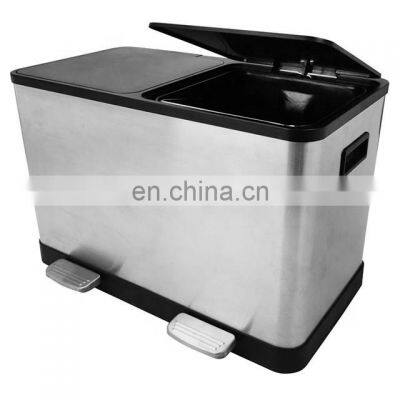 Garbage Container Can Metal Small Recycle Stainless Steel Kitchen Waste Foot Step 2 Compartment Trash Bin