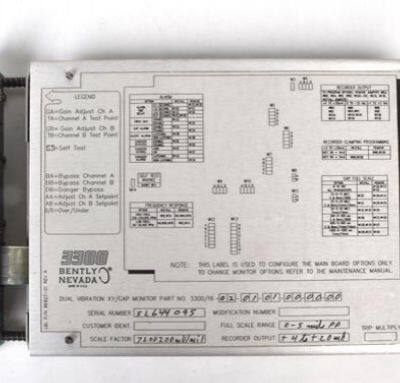 Bently Nevada 3300/16-02-01-01-00-00-00 Dual Vibration Monitor