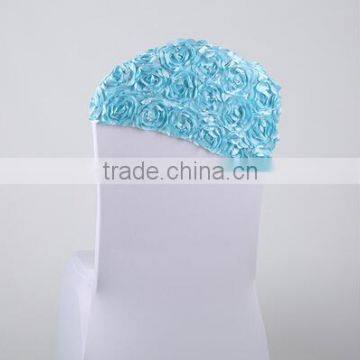 white spandex rosette cap chair cover for events