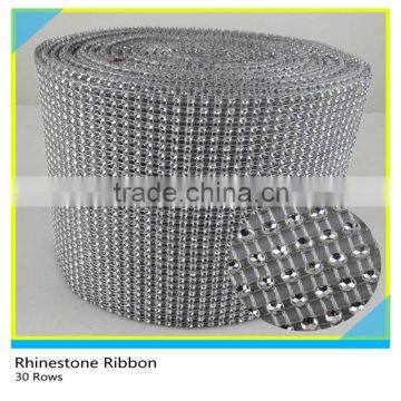 Plastic Clear Rhinestone Mesh Sew on Solid Silver 10 Yards 30 Rows Roll