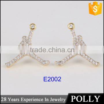 Fashion hip pop pepole white zircon 925 silver yellow gold plated jewelry stud earring