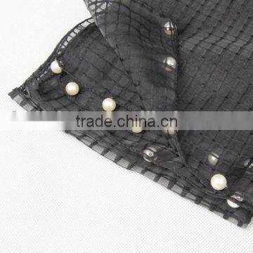 Wholesale Autumn Winter Latest Fashion Cute Lovely Pearl Beads Gauze Lace Girl Scarf photo-5