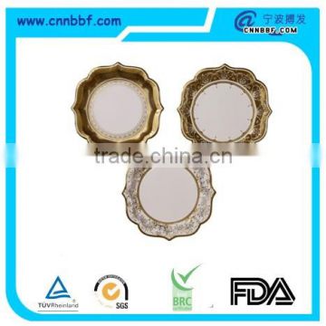 Luxury lace round paper plate with golden rim for party                        
                                                Quality Choice