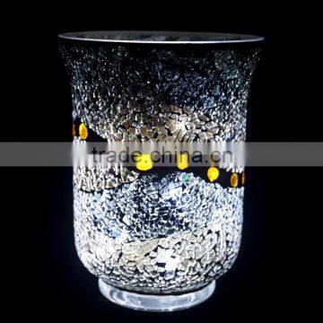 Tall Crackle Glass Stemmed Decoration Vase With LED Light