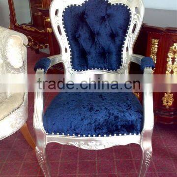 European silver frame blue velvet dining arm chair XYD142