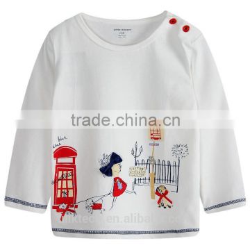 100% cotton children t shirt cute applique bow picture white inner autumn clothes