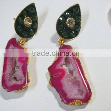 NEW high Fashion Agate Slice Gemstone Earrings