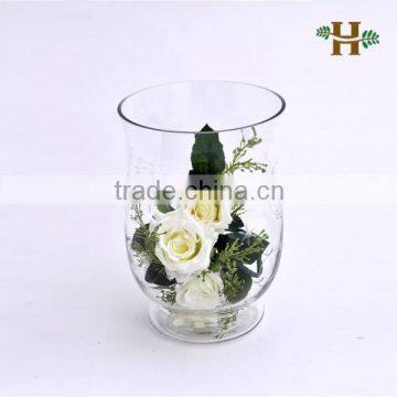 Engraved Clear Glass Hurricane Lantern Vase