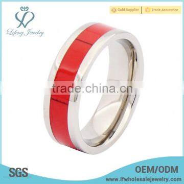 Titanium and wood silver wedding band ring,mens red wooden ring