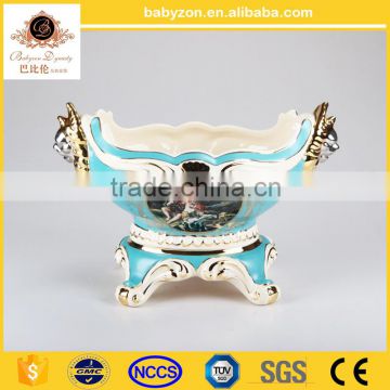 OEM design antique luxury tiffany blue 16"ceramic porcelain art vase pot with gold for wedding decorations