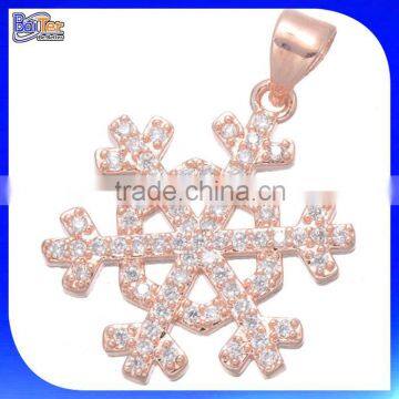 Fashion Trendy Alibaba Express Cheap Rose Gold Plated Micro Pave Zircon CZ Snowflake Copper Pendant Brass Pendant