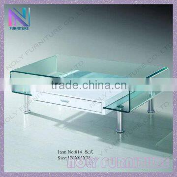 Living room furniture CT089 Transparent glass and wood drawer Cafe coffee table