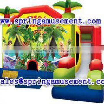 Latest design and cheap inflatable combo jumper slide with theme printing