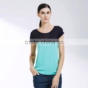 Women Relaxed Fit Contrast Color T Shirts Summer Tops Blouse OEM Type Factory From Guangzhou