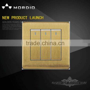 New style 3 gang 1way switch with luxury gold panel deluxe symbol