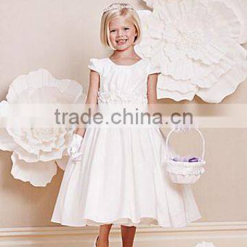 Nectarean Round Neck Short Sleeve Flower Band Zipper Tea-Length Princess Flower Girl Dress ZX-032