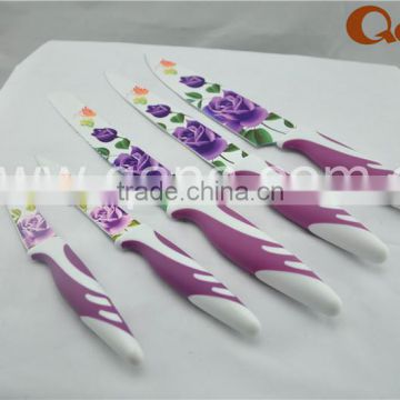 Promotion 5pcs knife set with stand / colorful knife set with non-stick in gift box