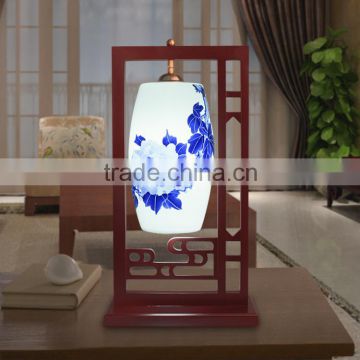 Handmade ceramic blue and white bedside table lamp decoration for home