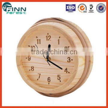 Pine wood sauna clock of sauna room