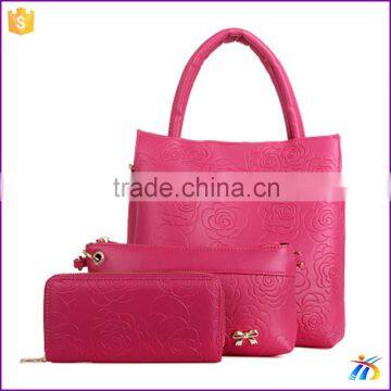 Wholesale high end fashion lady handbag set 3pcs girls pink handbag set pratical handbag for lady