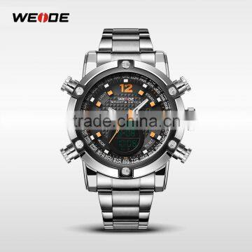 WEIDE Men Stainless Steel Band Waterproof Analog-Digital Display Quartz Movement Big Dial Clock
