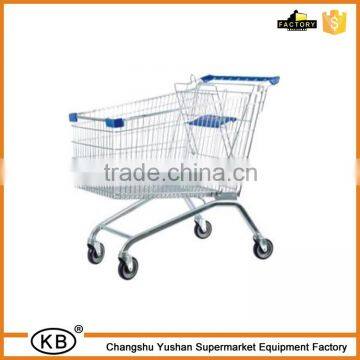 210L European metal supermarket shopping trolley 4 wheels