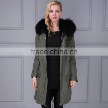 Hot Sale Girls Khaki Green Parka Jacket Wholesale with Real Fur Collar