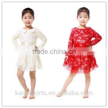 Multicolored boutique toddler long sleeves attractive lace frock lovely baby girls dress