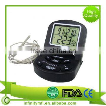 Meat Thermometer & Timer Accurate Digital Grill Cooking Thermometer with Kitchen Timer Stainless Steel Probes, BBQ Food Smoker