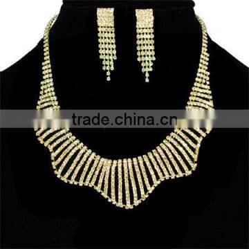 Strip Mesh Gold Plated Radian Rhinestone Necklaces Set bridal queen jewelry