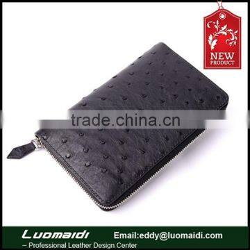 Guangzhou manufacture luxury unisex ostrich leather zipper wallat clutch bag ,genuine leather travel long wallet