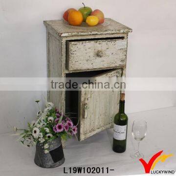 Heavily Distressed White Wood Bedside Cabinet Design