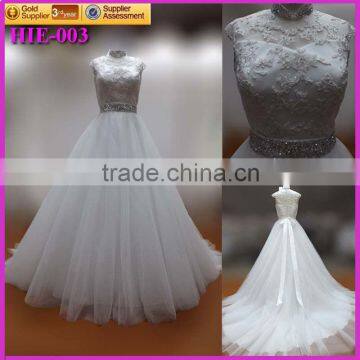 Manufactorier pretty princess wedding dress of lace bodice and with a beaded belt