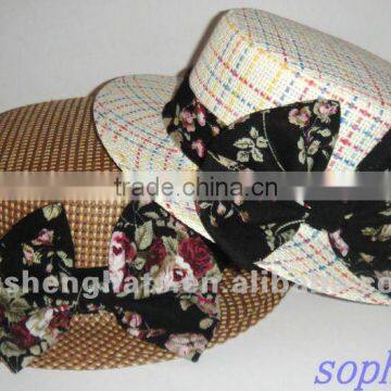 2012fashion straw skimmer bowknot hat.paper straw hat