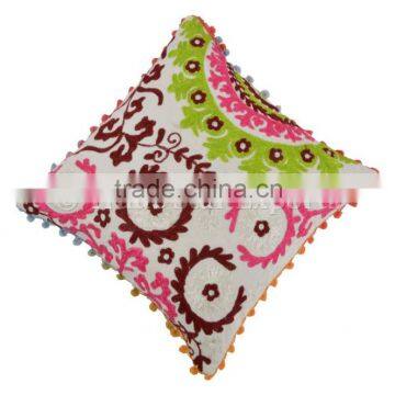 Indian Embroidered Pillows 16"X16" Suzani Cushion Cover Cotton Ethnic Decorative Shams Throw