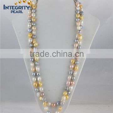 11mm AA baroque long inches freshwater mixed color pearl necklace