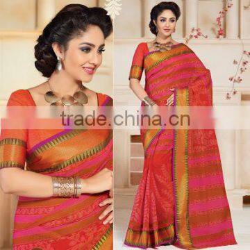 Light Red Cotton Silk Saree