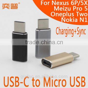 Aluminium Metal USB C to Micro USB Female Adapter for Oneplus two 2 Nexus 6P 5X mobile adapter with charging Sync function