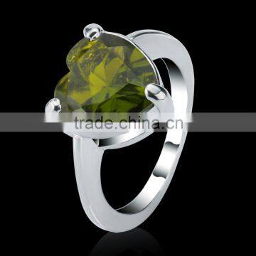 Fashion Wedding Silver Jewelry 18k White Gold Plated Heart Shaped Green cz Gemstone Ring for Women Girls Men photo-2