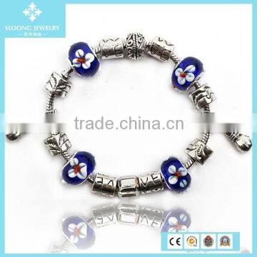 Fashion Silver Glass Bead Eiffel Tower Charm Bracelet Jewelry 2015